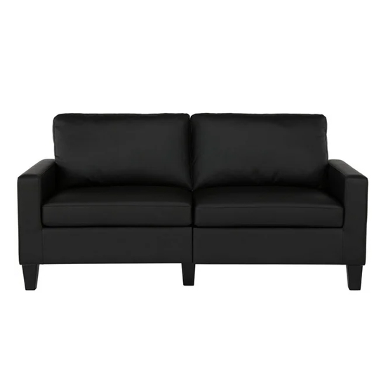 Riga Faux Leather 2 Seater Sofa With Wood Legs In Black