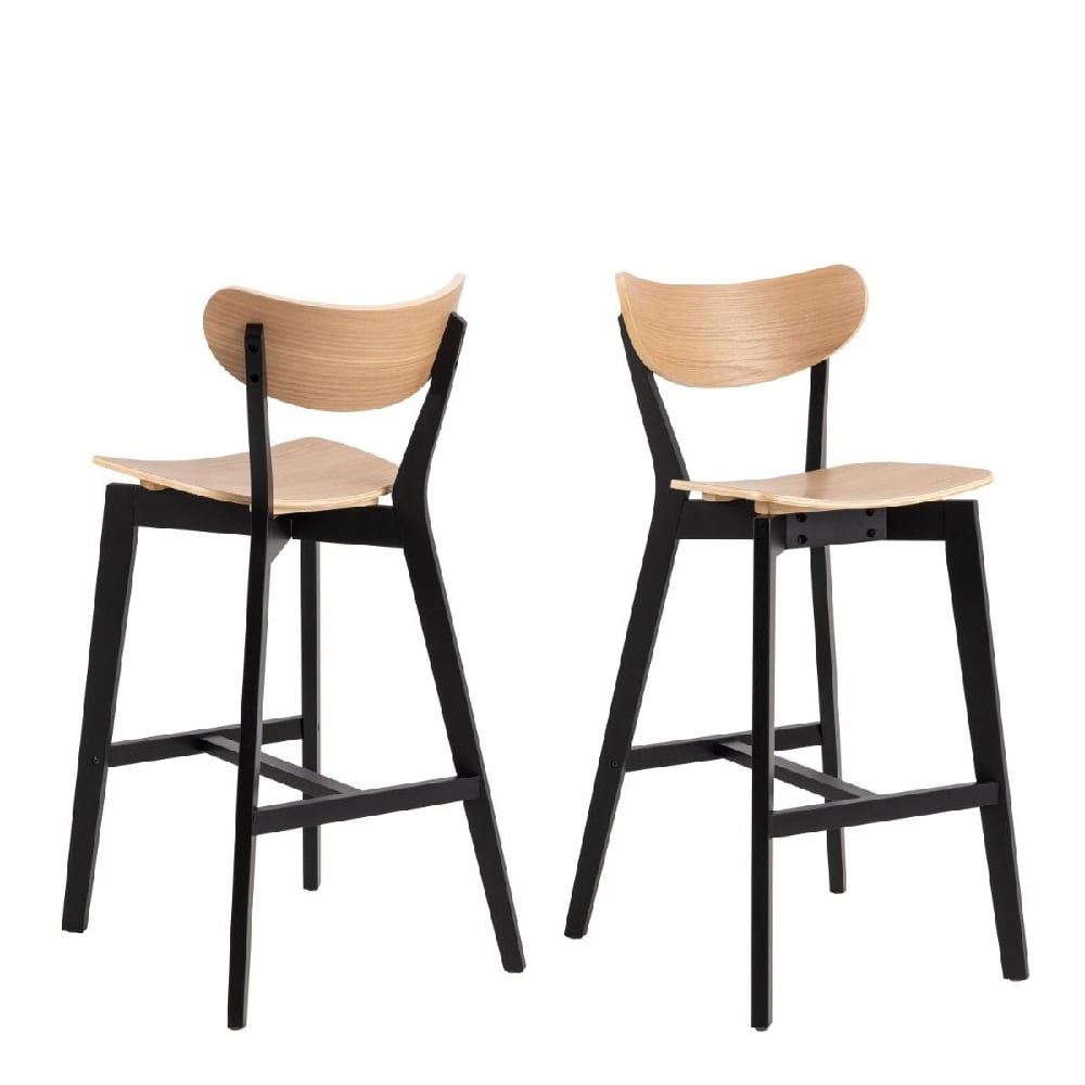 Read more about Riga oak and black wooden bar stools in pair