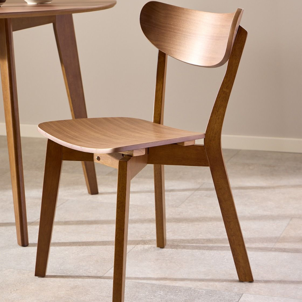 Riga Walnut Wooden Dining Chairs In Pair