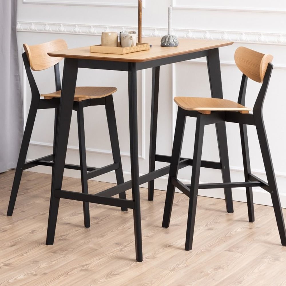 Riga Wooden Bar Table With 2 Stools In Black And Oak