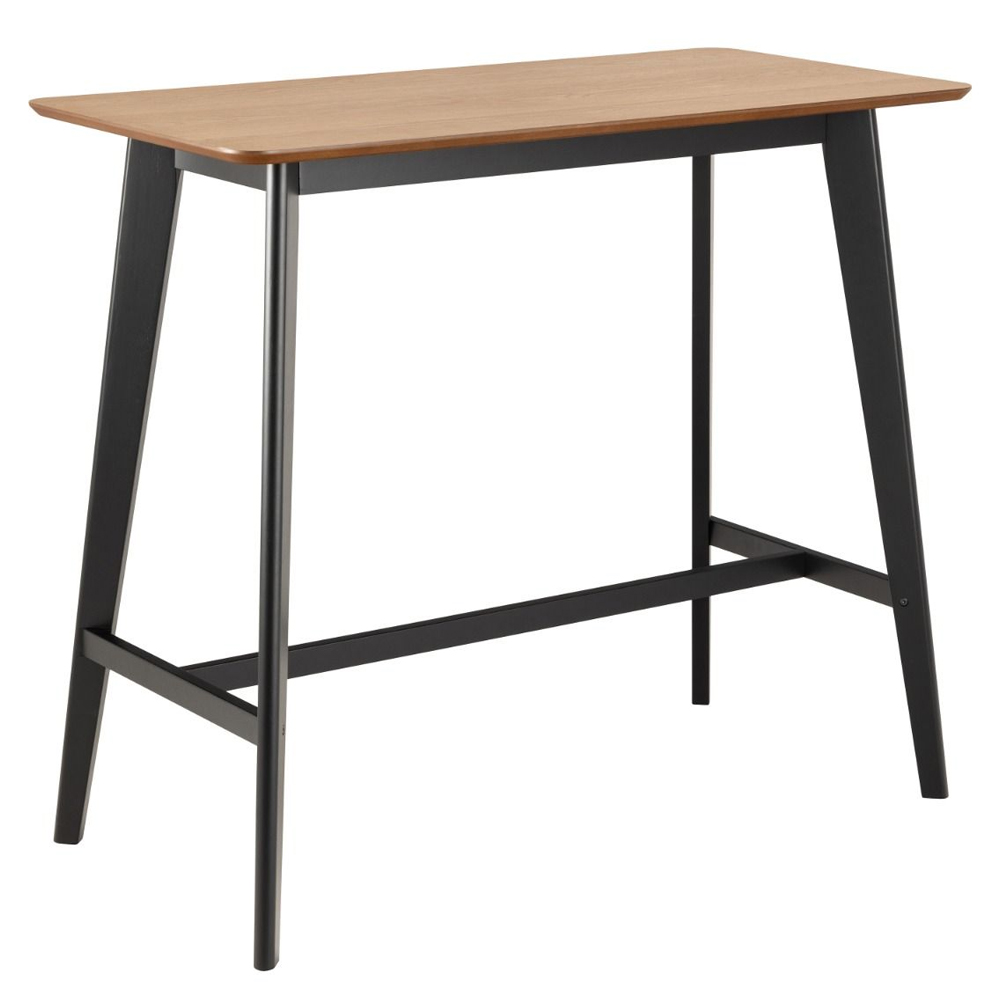 Riga Wooden Bar Table With 4 Black Stools In Oak