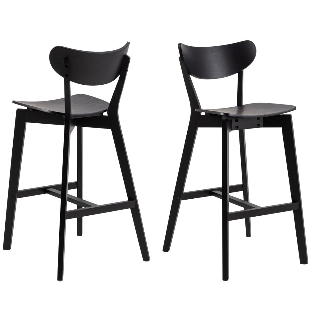 Riga Wooden Bar Table With 4 Black Stools In Oak
