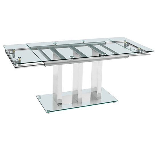 Rihanna Extending Clear Glass Dining Table With Chrome Supports
