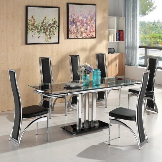 Photo of Rihanna extendable glass dining set black and 6 chicago chairs