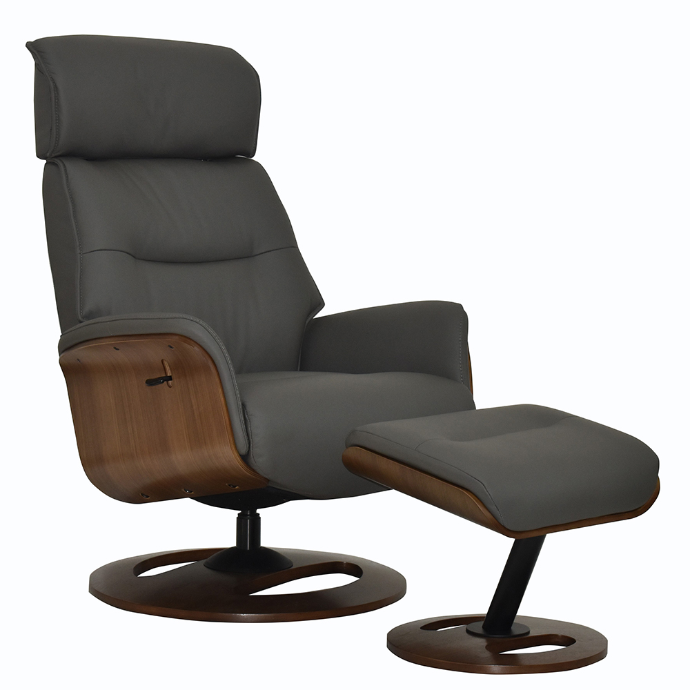 Rimbey Faux Leather Recliner Chair With Stool In Charcoal
