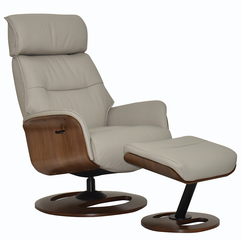 Rimbey Faux Leather Recliner Chair With Stool In Taupe