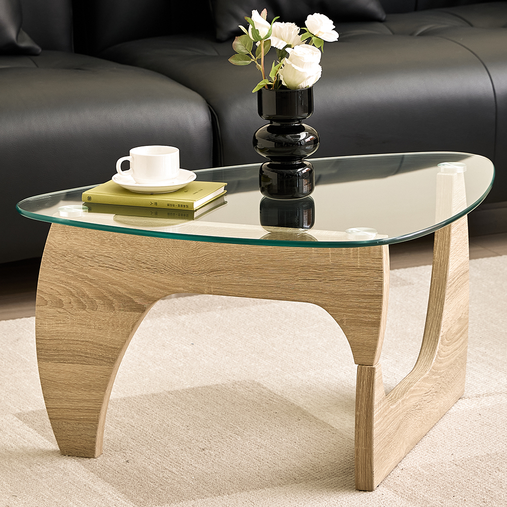 Rimdoc Clear Glass Coffee Table With Oak Wooden Base