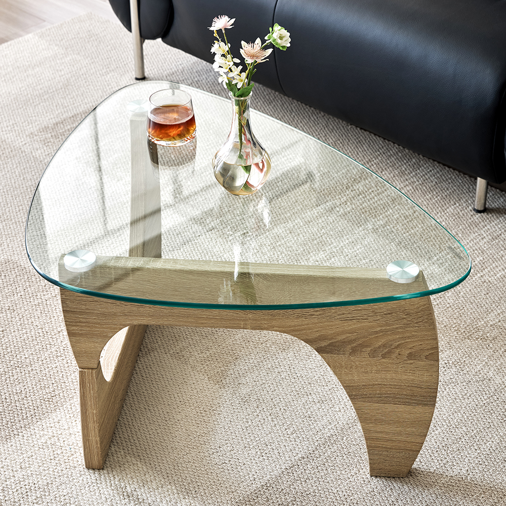 Rimdoc Clear Glass Coffee Table With Oak Wooden Base