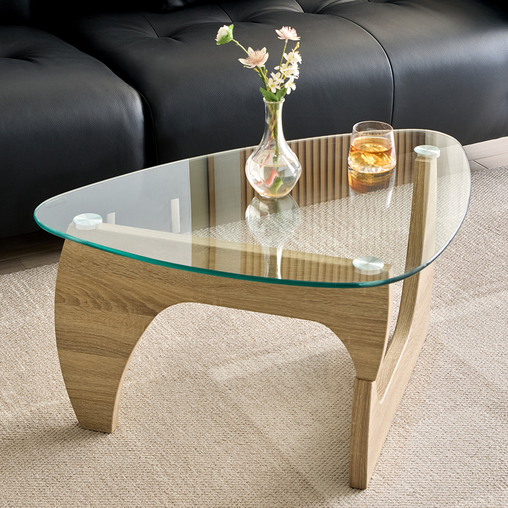 Rimdoc Clear Glass Coffee Table With Oak Wooden Base