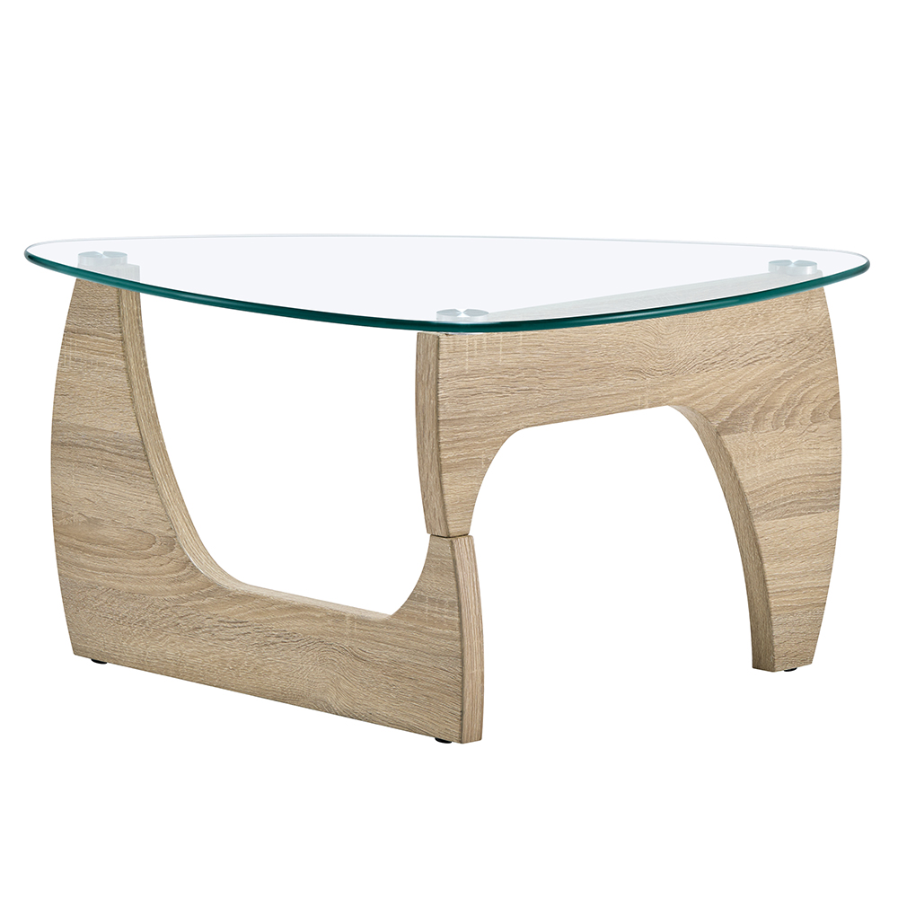 Rimdoc Clear Glass Coffee Table With Oak Wooden Base
