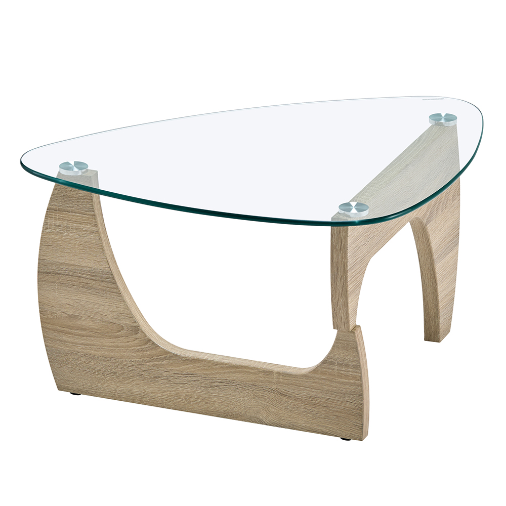Rimdoc Clear Glass Coffee Table With Oak Wooden Base