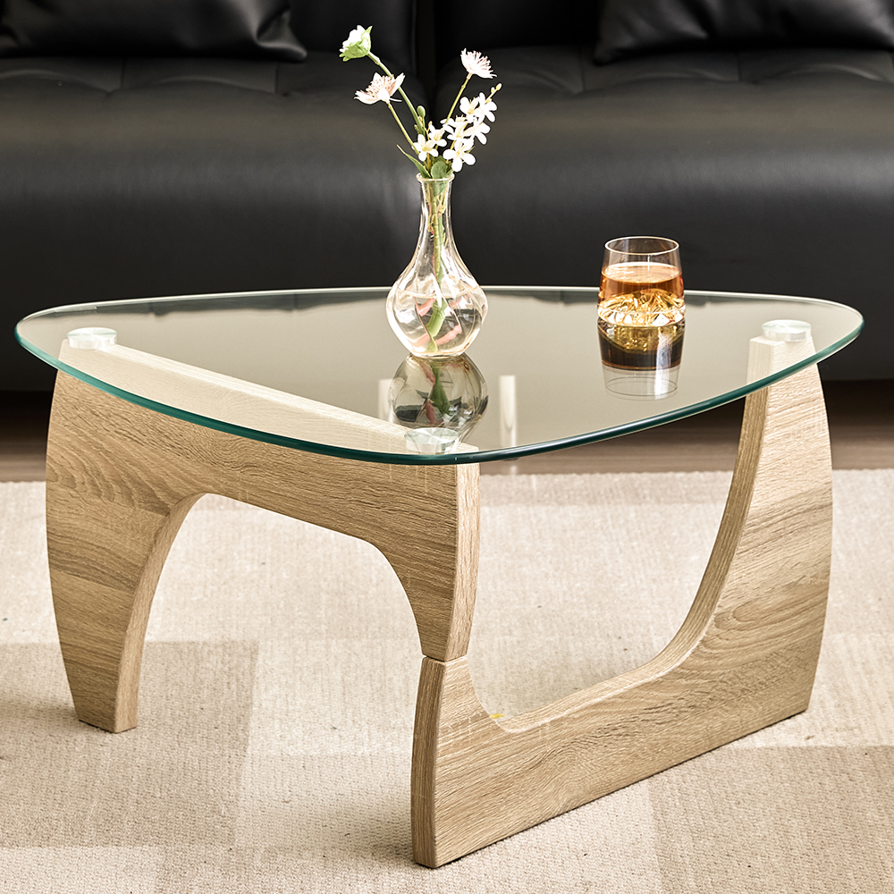 Rimdoc Clear Glass Coffee Table With Oak Wooden Base