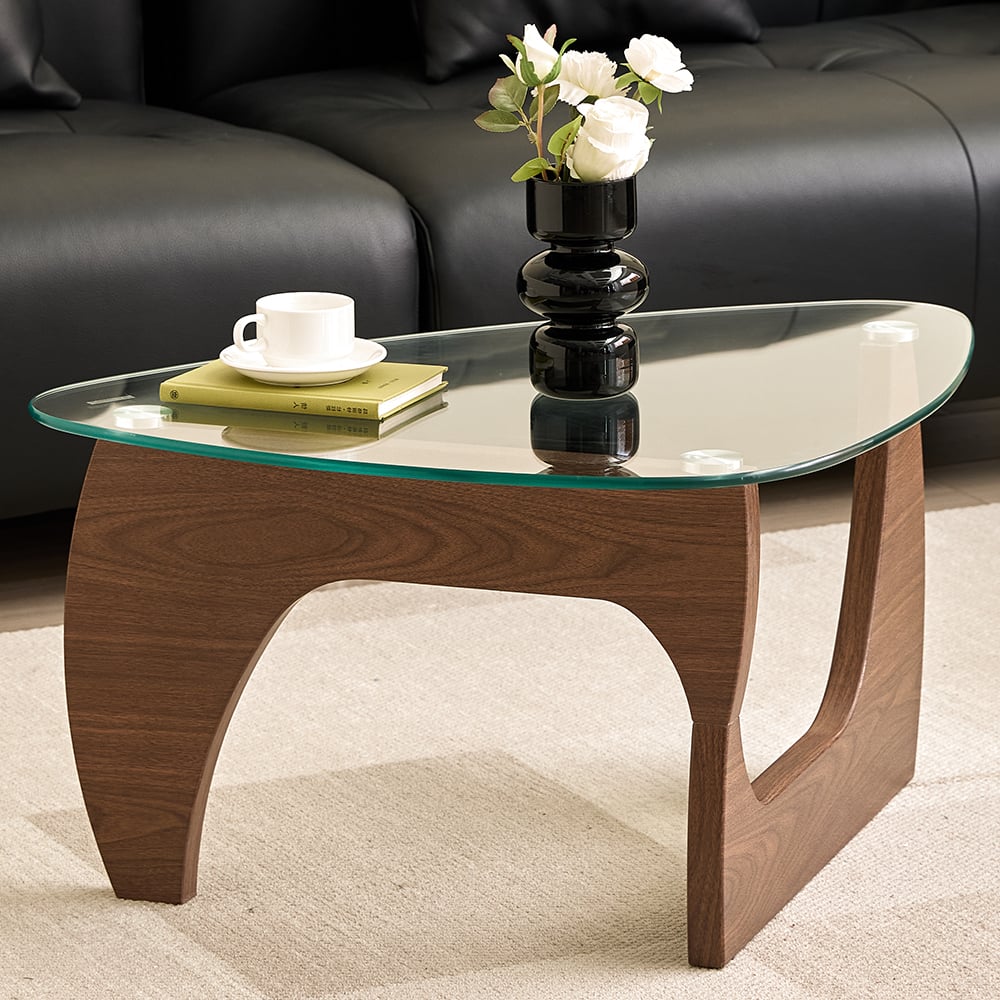 Rimdoc Clear Glass Coffee Table With Walnut Wooden Base