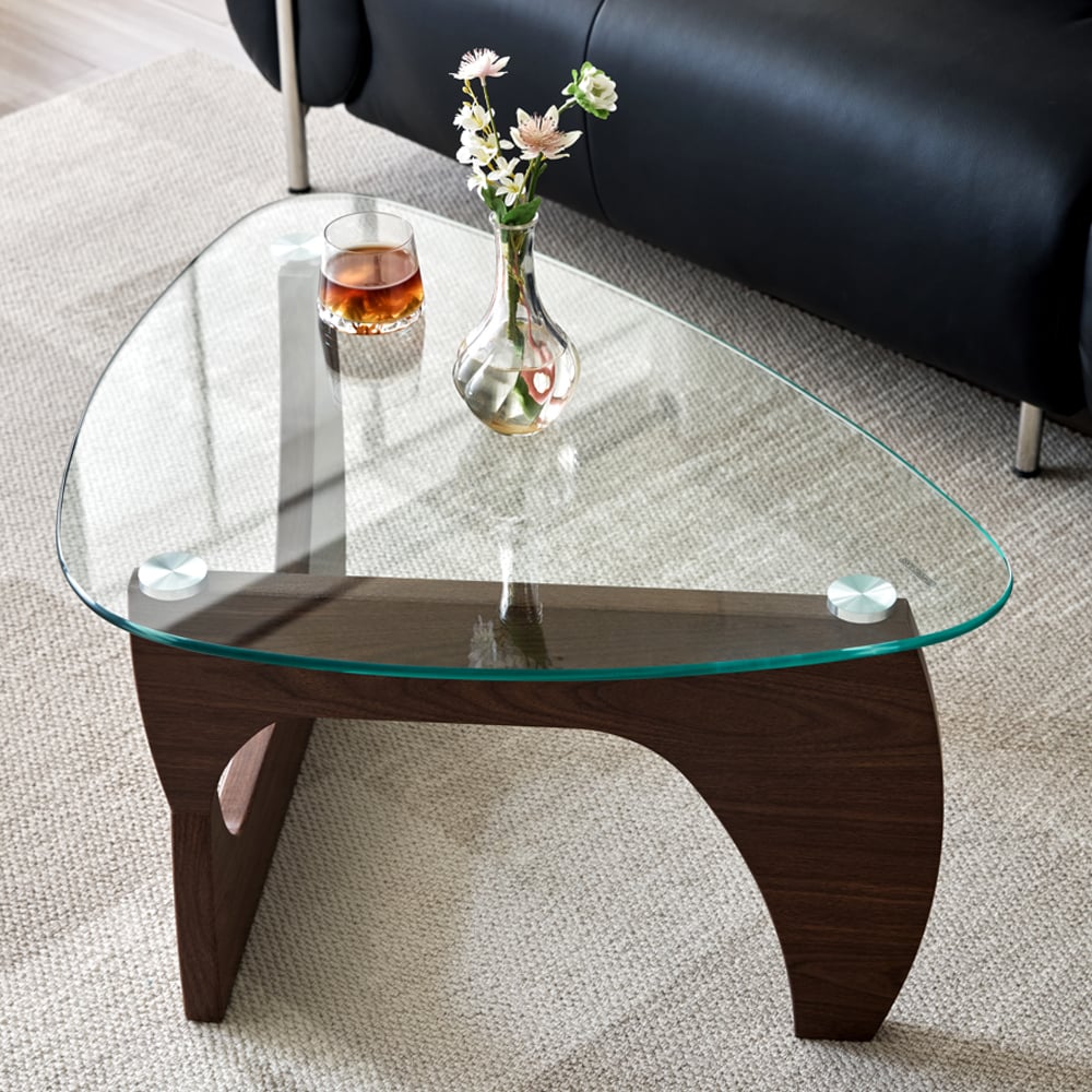 Rimdoc Clear Glass Coffee Table With Walnut Wooden Base