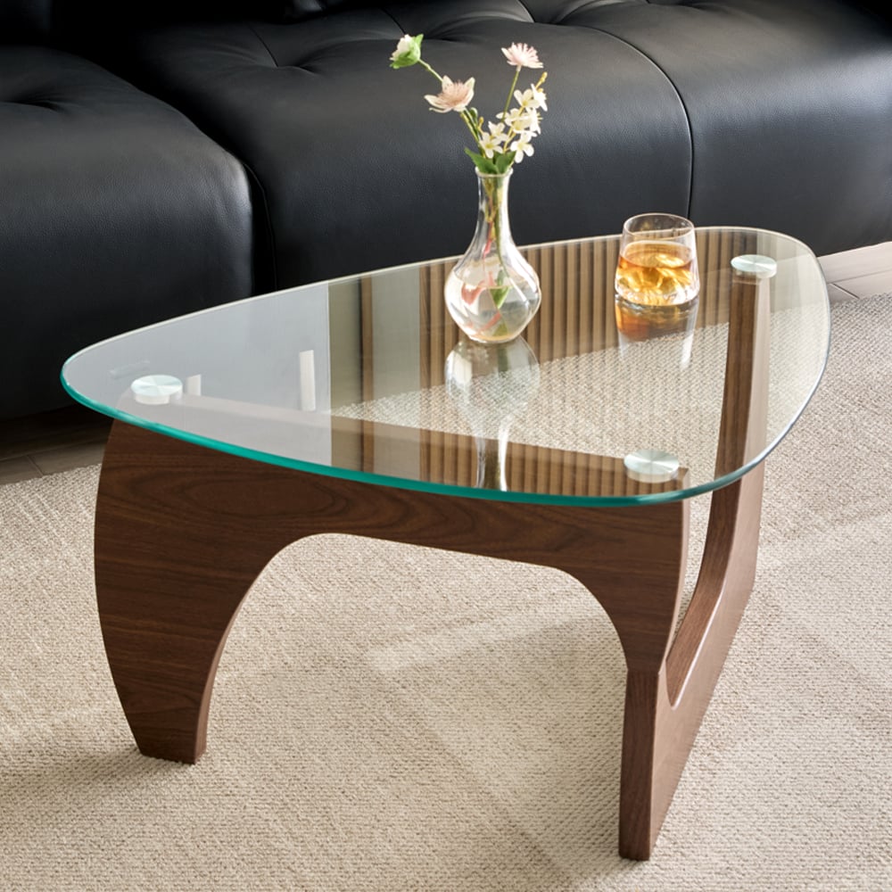 Rimdoc Clear Glass Coffee Table With Walnut Wooden Base