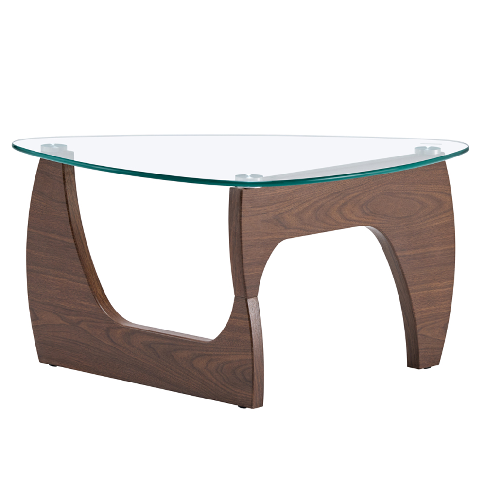 Rimdoc Clear Glass Coffee Table With Walnut Wooden Base