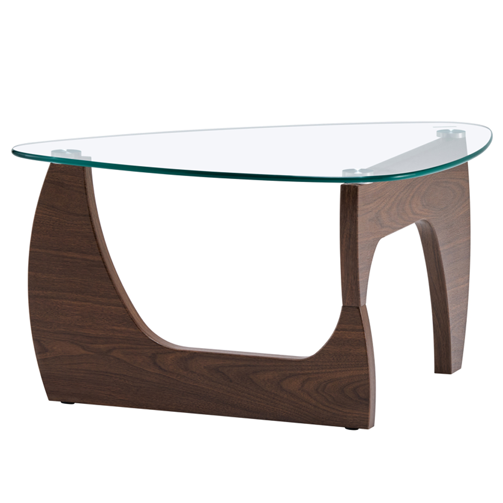 Rimdoc Clear Glass Coffee Table With Walnut Wooden Base