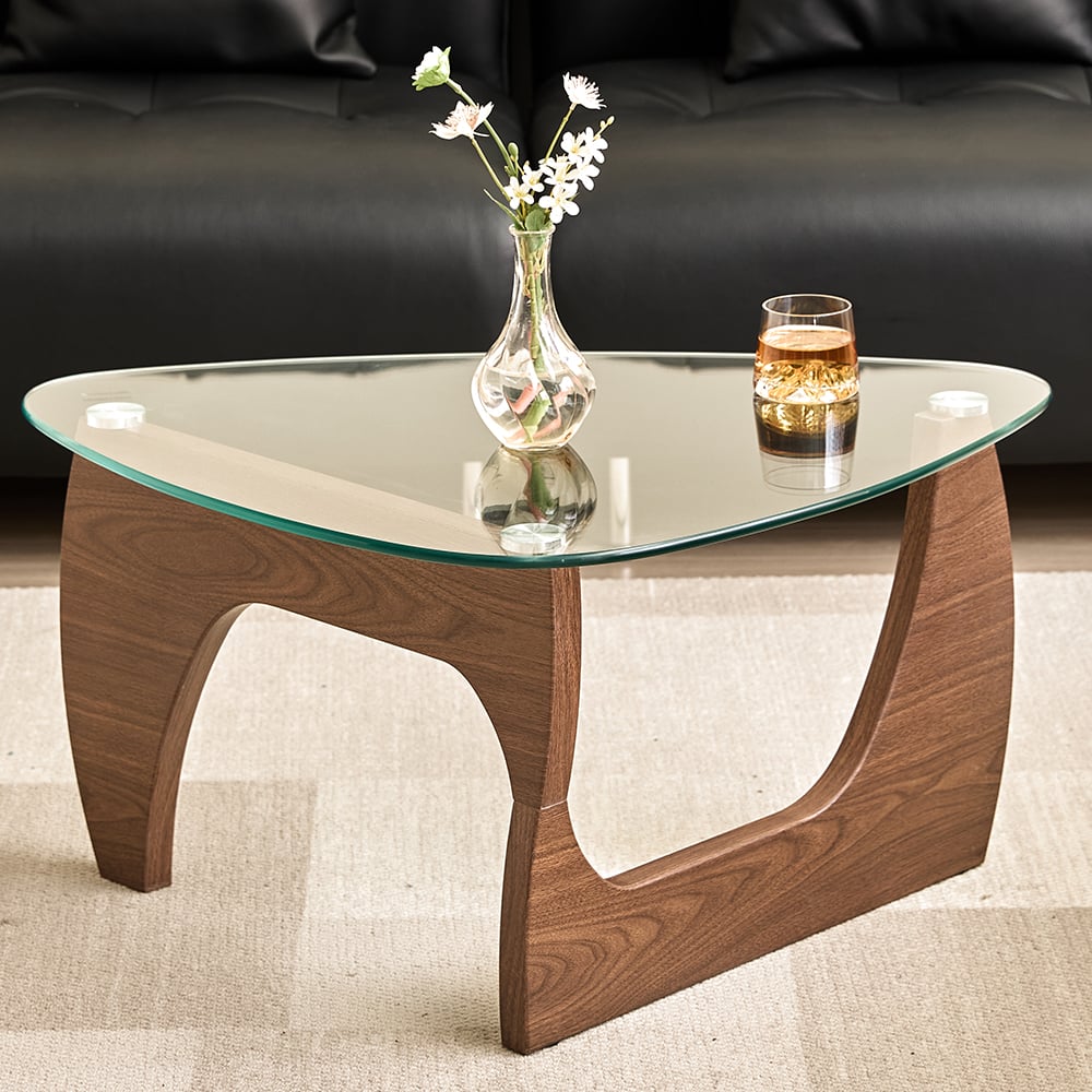 Rimdoc Clear Glass Coffee Table With Walnut Wooden Base