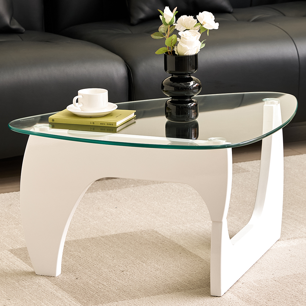 Rimdoc Clear Glass Coffee Table With White High Gloss Base