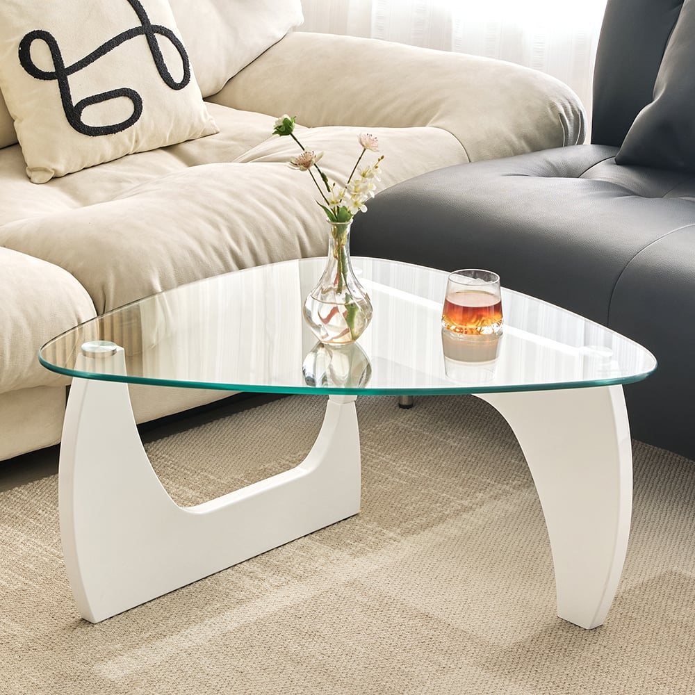 Rimdoc Clear Glass Coffee Table With White High Gloss Base