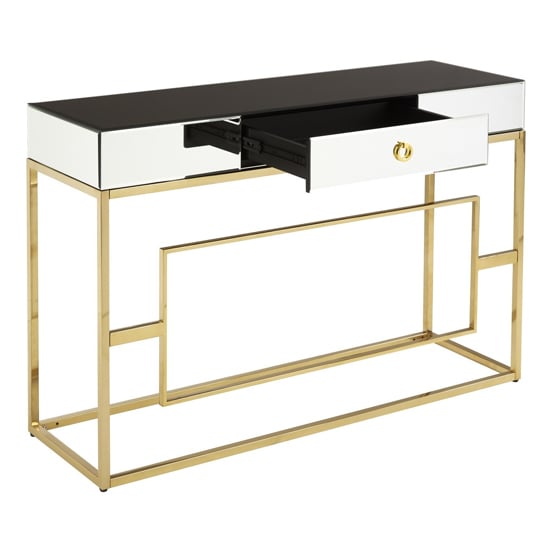 Rimini Glass Top Console Table In Black And Gold FiF
