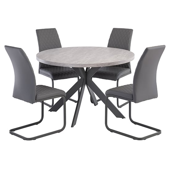 Read more about Remika grey wooden dining table with 4 huskon grey chairs