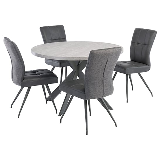 Product photograph of Remika Grey Wooden Dining Table With 4 Kebrila Grey Chairs from Furniture in Fashion