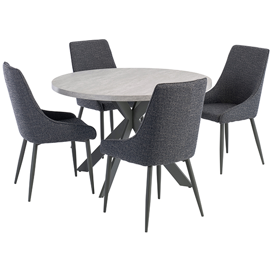 View Remika grey wooden dining table with 4 remika blue chairs