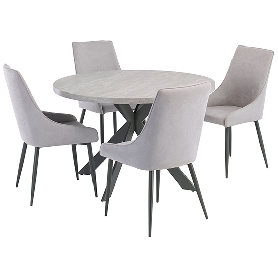 Photo of Remika grey wooden dining table with 4 remika grey chairs