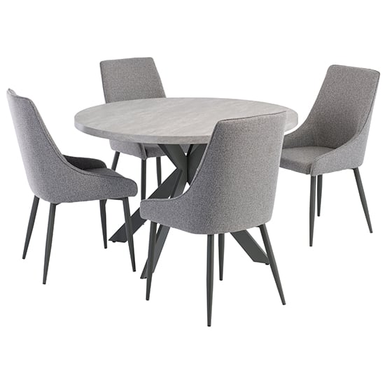 Product photograph of Remika Grey Wooden Dining Table 4 Remika Mineral Grey Chairs from Furniture in Fashion