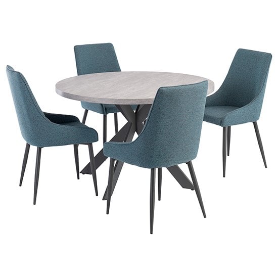 View Remika grey wooden dining table with 4 remika teal chairs