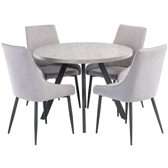 Product photograph of Remika Light Grey Dining Table With 4 Remika Grey Chairs from Furniture in Fashion