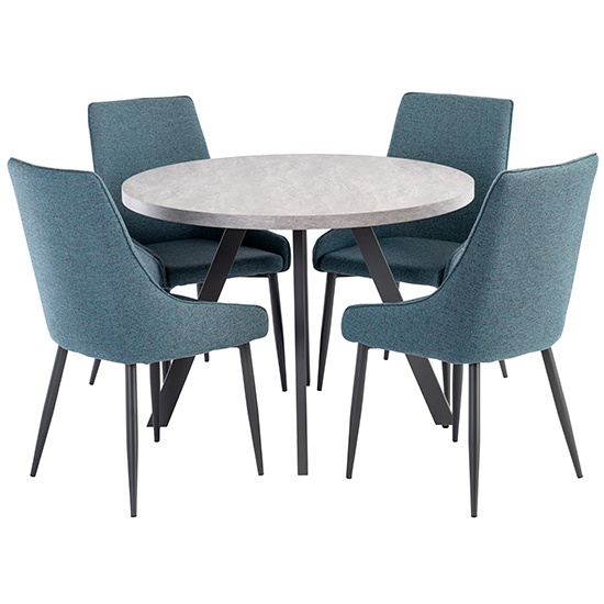 Photo of Remika light grey dining table with 4 remika teal chairs