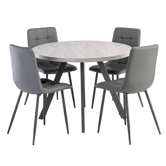 Photo of Remika light grey dining table with 4 virti grey chairs