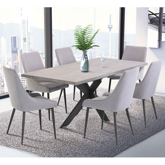 Remika Marble Effect Dining Set In Grey With 6 Remika Chairs