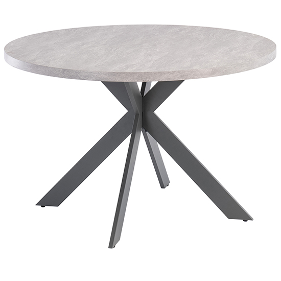 Photo of Remika round wooden dining table in light grey with cross legs