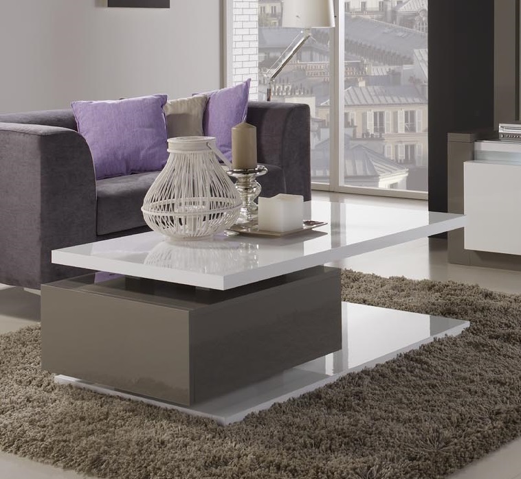 Renoir Coffee Table In High Gloss Taupe And Grey 20769 Renoir Coffee Table In High Gloss Taupe And Grey