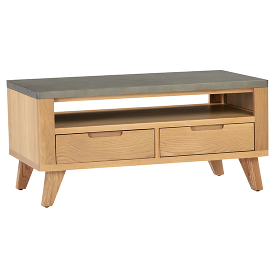 Photo of Rimit coffee table with 2 drawers in oak and concrete effect