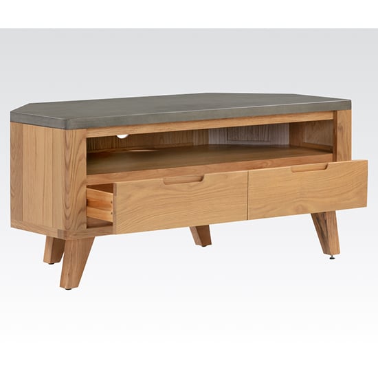 Rimit Corner TV Stand With 2 Drawer In Oak And Concrete Effect_2