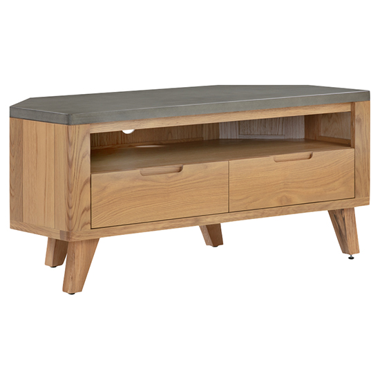 Read more about Rimit corner tv stand with 2 drawer in oak and concrete effect