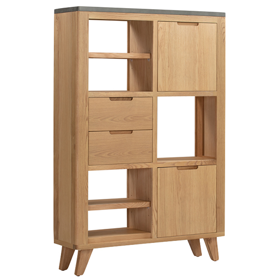 Photo of Rimit wooden high display unit in oak and concrete effect