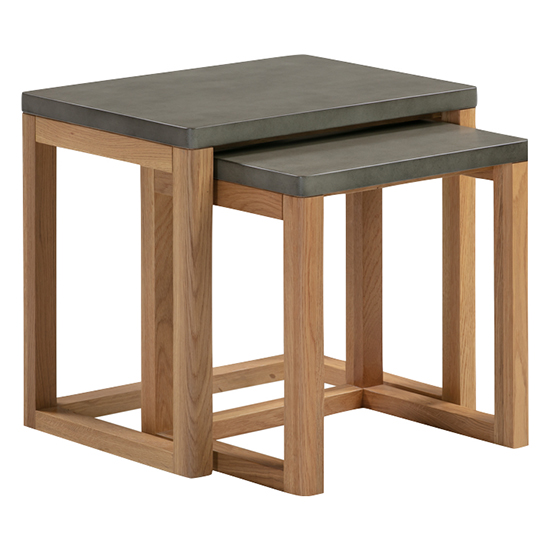 Photo of Rimit wooden nest of 2 tables in oak and concrete effect