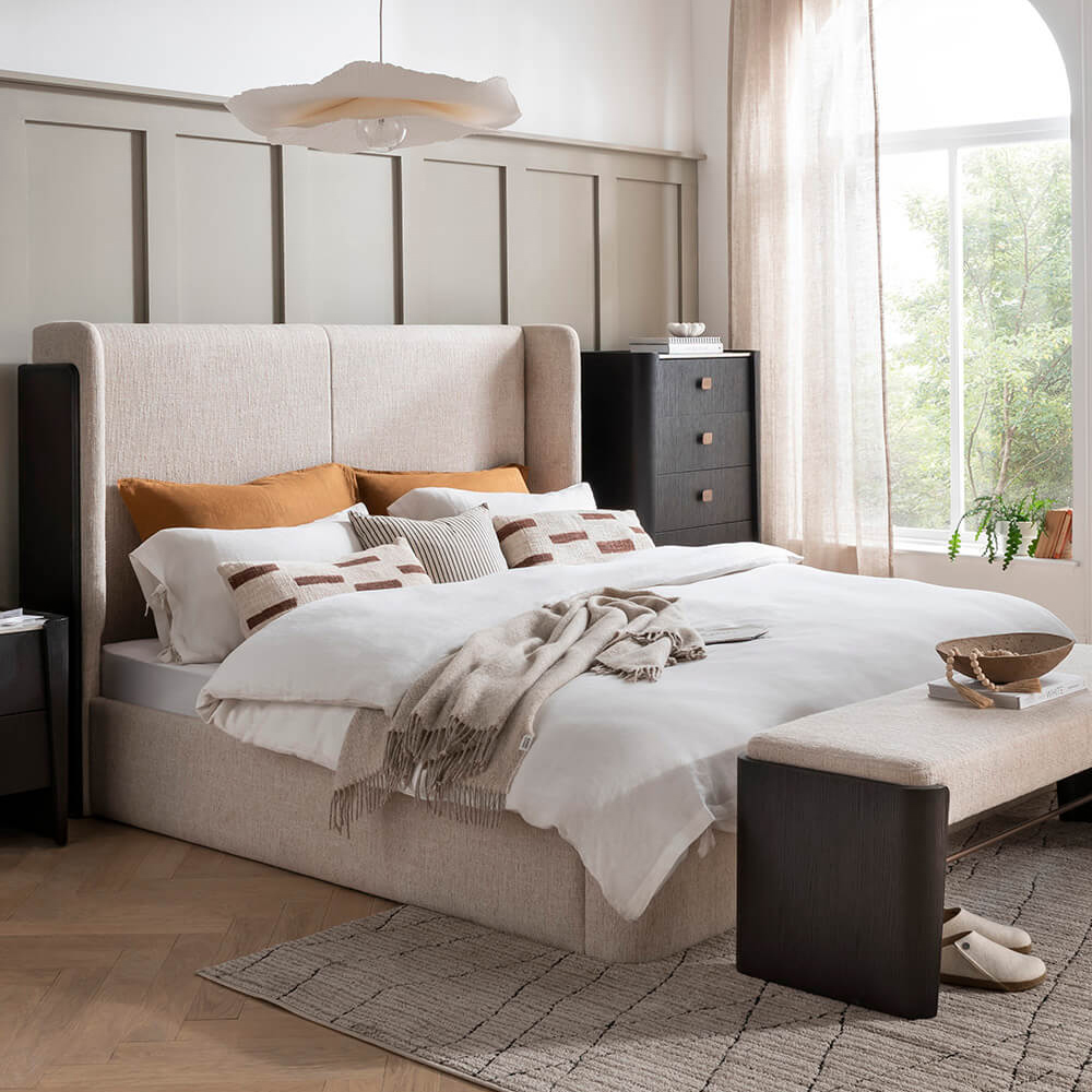 Read more about Rimouski fabric super king size bed in ebony natural
