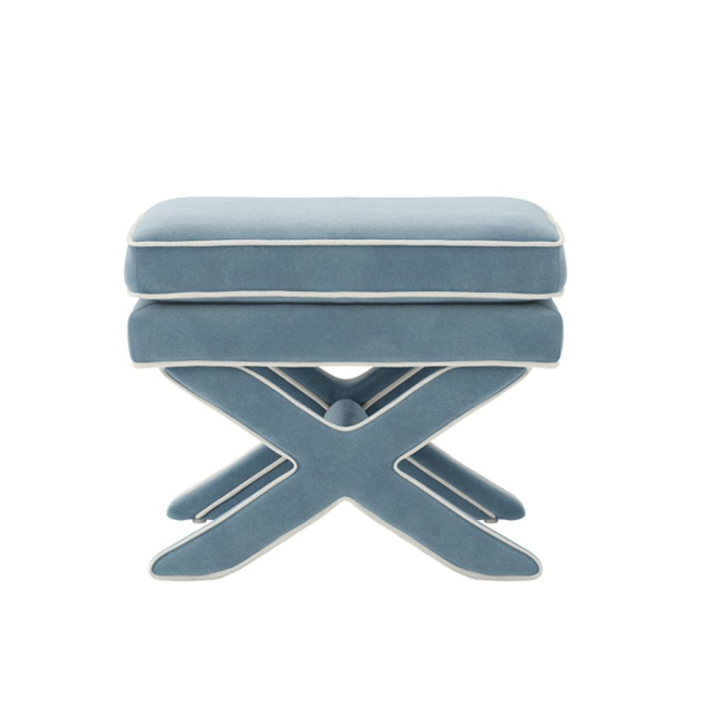 Rimouski Velvet Footstool - Ice Blue