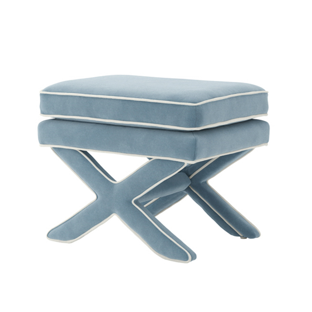 Rimouski Velvet Footstool - Ice Blue