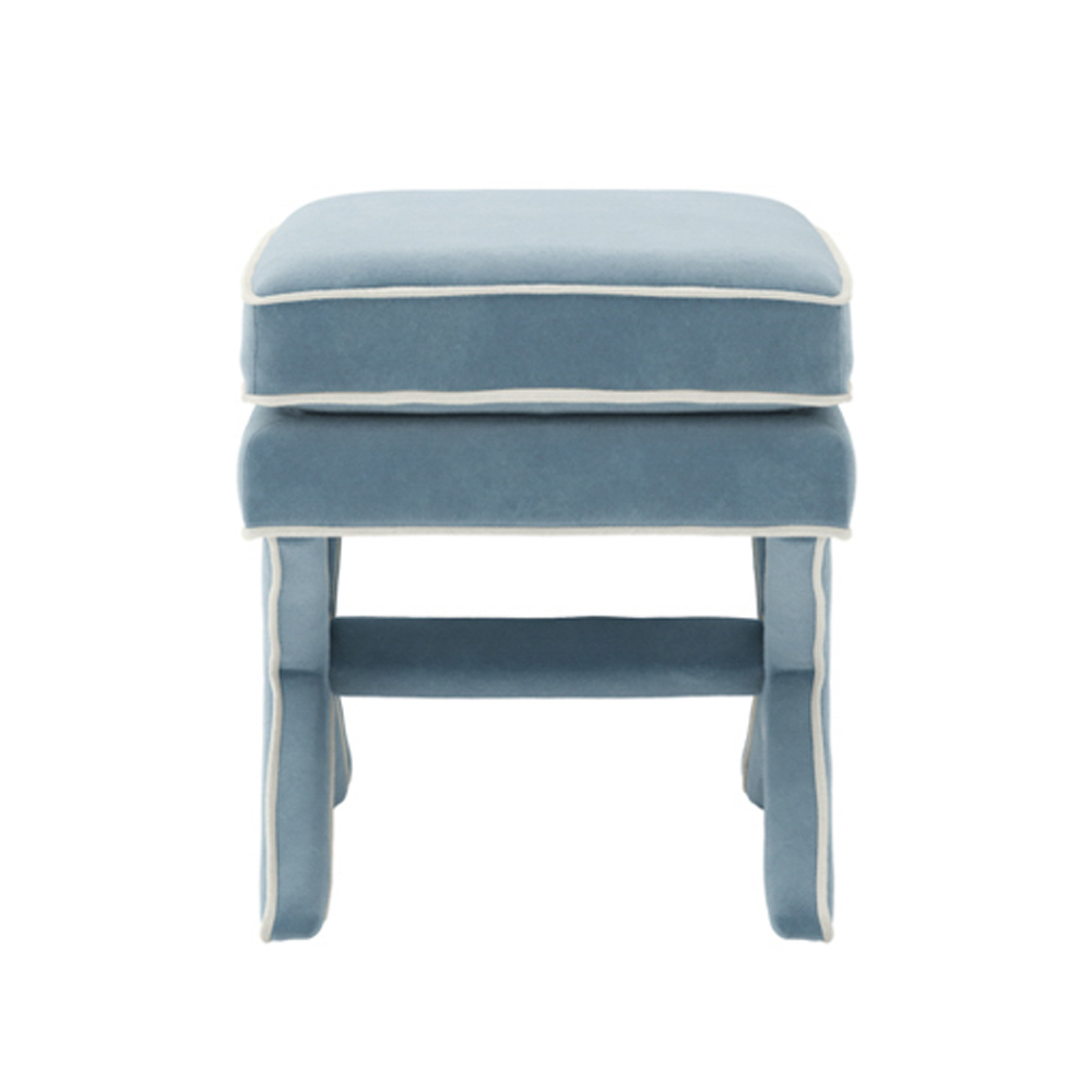 Rimouski Velvet Footstool - Ice Blue