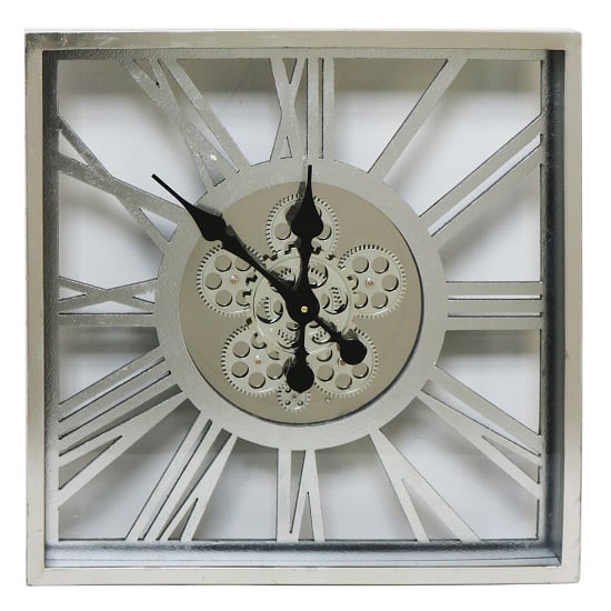 Rinan Square Wall Clock In Silver With Roman Numerals FiF