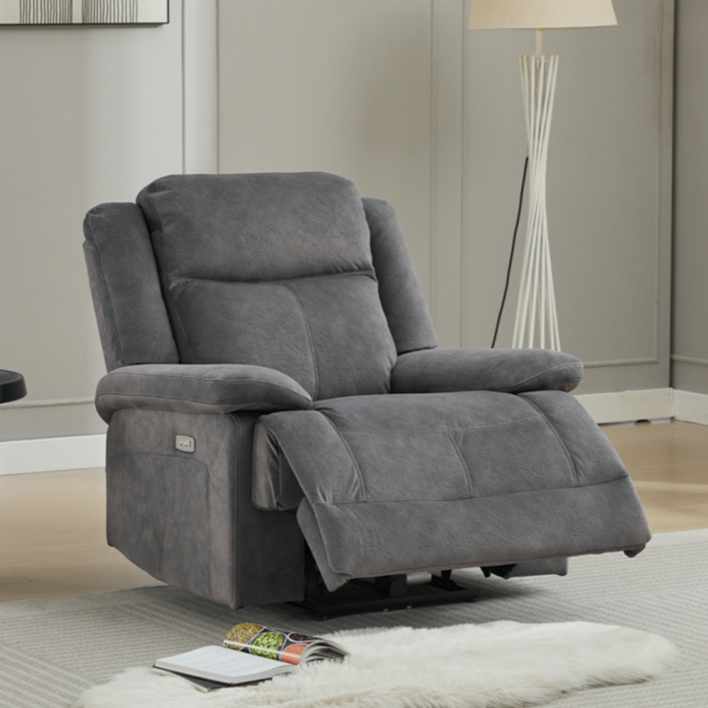Rintar Fabric Electric Recliner 1 Seater Sofa in Storm