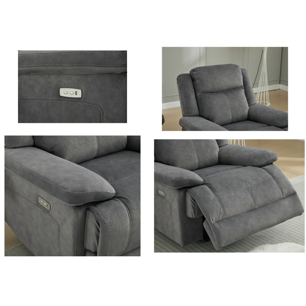 Rintar Fabric Electric Recliner 1 Seater Sofa in Storm