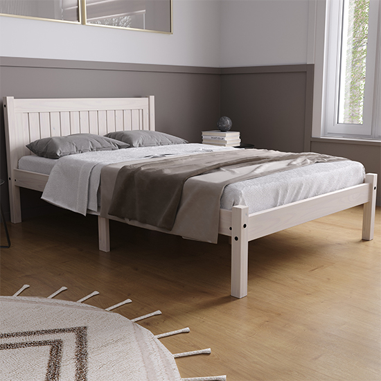 Rio Pine Wood Small Double Bed In White Furniture in Fashion